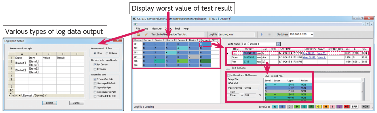 Measurement results window